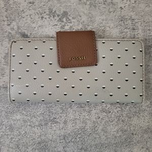 Fossil Eco Leather Wallet Gray Polka Dots Geometric Shapes Black White